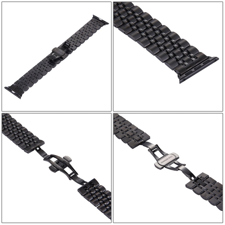22mm Men Hidden Butterfly Buckle 7 Beads Stainless Steel Watch Band For Apple Watch 42mm