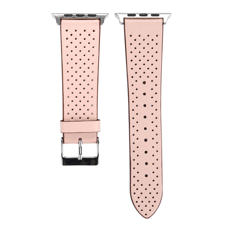 For Apple Watch Ultra 49mm&Watch Ultra 2 49mm / Series 10 46mm / 9&8&7 45mm / SE 3&SE 2&6&SE&5&4 44mm / 3&2&1 42mm Simple Fashion Genuine Leather Hole Pattern Watch Band, 42mm