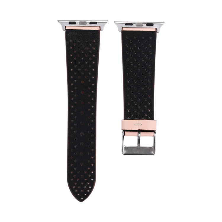 For Apple Watch Ultra 49mm&Watch Ultra 2 49mm / Series 10 46mm / 9&8&7 45mm / SE 3&SE 2&6&SE&5&4 44mm / 3&2&1 42mm Simple Fashion Genuine Leather Hole Pattern Watch Band, 42mm