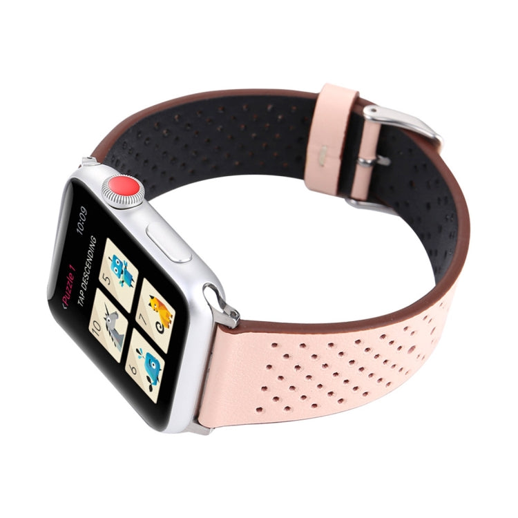 For Apple Watch Ultra 49mm&Watch Ultra 2 49mm / Series 10 46mm / 9&8&7 45mm / SE 3&SE 2&6&SE&5&4 44mm / 3&2&1 42mm Simple Fashion Genuine Leather Hole Pattern Watch Band, 42mm