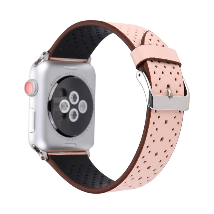 For Apple Watch Ultra 49mm&Watch Ultra 2 49mm / Series 10 46mm / 9&8&7 45mm / SE 3&SE 2&6&SE&5&4 44mm / 3&2&1 42mm Simple Fashion Genuine Leather Hole Pattern Watch Band, 42mm