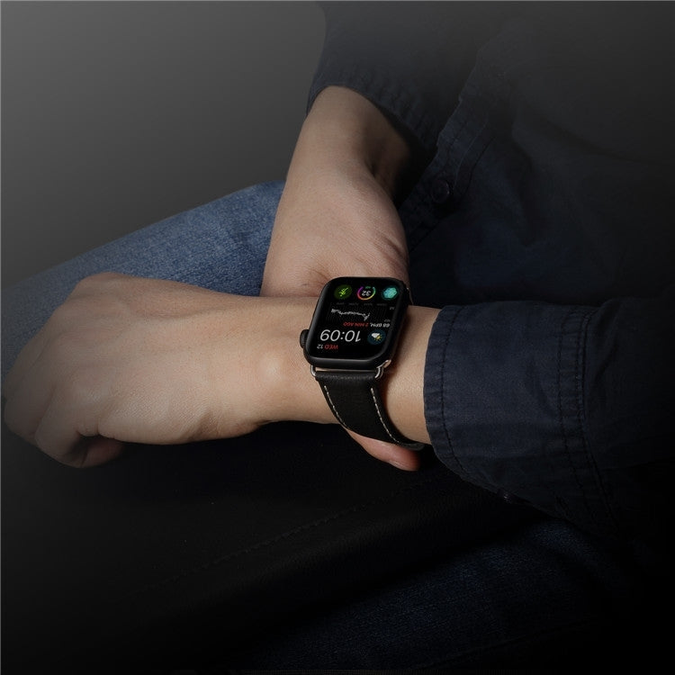 Denior Oil Wax Retro Watch Leather Watch Band for Apple Watch Series 10 42mm / 9&8&7 41mm / SE 3&SE 2&6&SE&5&4 40mm / 3&2&1 38mm