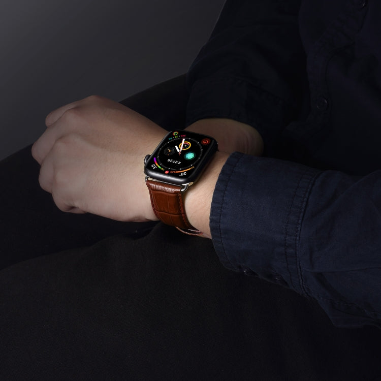 Denior Crocodile Grain Watch Cowhide Leather Watch Band for Apple Watch Ultra 49mm&Watch Ultra 2 49mm / Series 10 46mm / 9&8&7 45mm / SE 3&SE 2&6&SE&5&4 44mm / 3&2&1 42mm