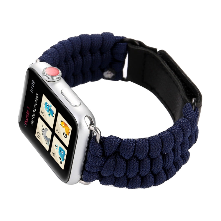 Magic Paste Genuine Leather Umbrella Rope Nylon Wrist Watch Band with and Stainless Steel Buckle for Apple Watch Series 10 42mm / 9&8&7 41mm / SE 3&SE 2&6&SE&5&4 40mm / 3&2&1 38mm