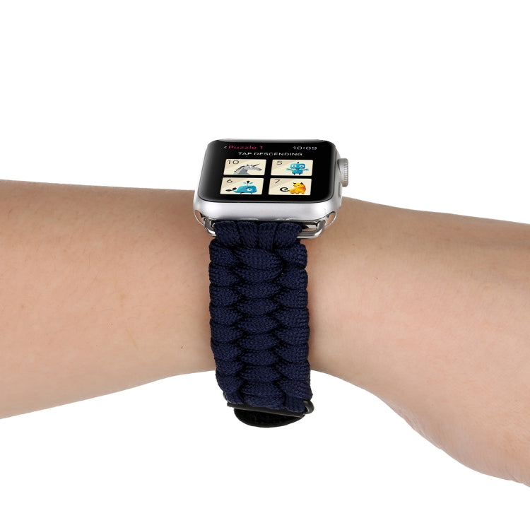 Magic Paste Genuine Leather Umbrella Rope Nylon Wrist Watch Band with and Stainless Steel Buckle for Apple Watch Series 10 42mm / 9&8&7 41mm / SE 3&SE 2&6&SE&5&4 40mm / 3&2&1 38mm