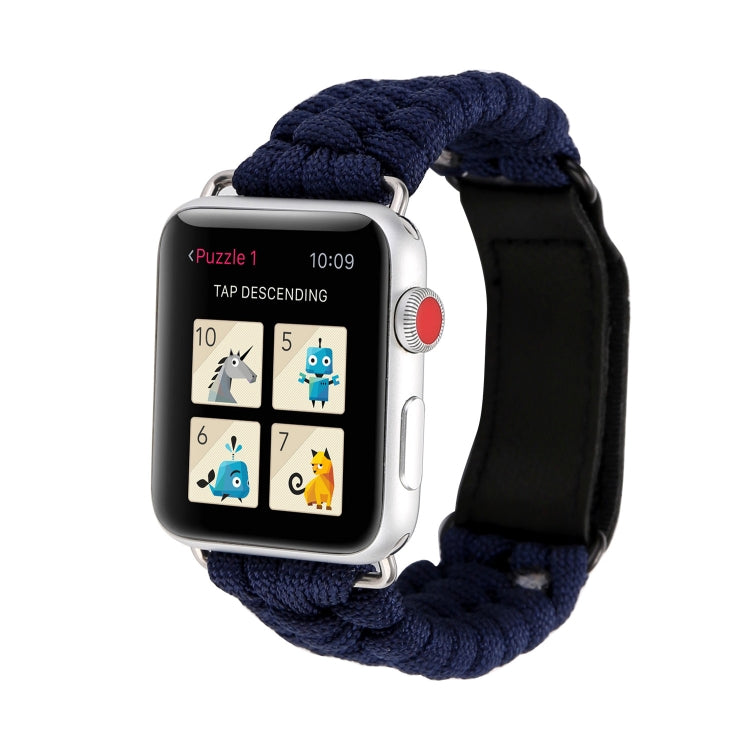 Magic Paste Genuine Leather Umbrella Rope Nylon Wrist Watch Band with Stainless Steel Buckle for Apple Watch Ultra 49mm&Watch Ultra 2 49mm / Series 10 46mm / 9&8&7 45mm / SE 3&SE 2&6&SE&5&4 44mm / 3&2&1 42mm