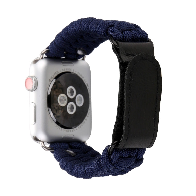Magic Paste Genuine Leather Umbrella Rope Nylon Wrist Watch Band with Stainless Steel Buckle for Apple Watch Ultra 49mm&Watch Ultra 2 49mm / Series 10 46mm / 9&8&7 45mm / SE 3&SE 2&6&SE&5&4 44mm / 3&2&1 42mm