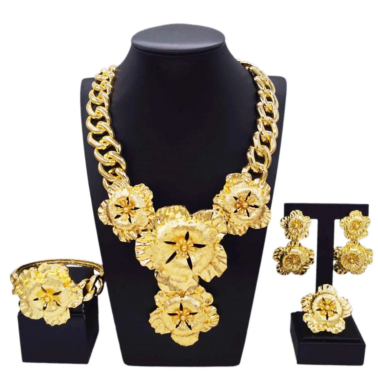 Necklace For Women Fashion New Cuban Chain Necklace Gold Flower Pendant Luxury