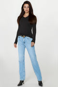 Black V Neck Long Sleeve Top