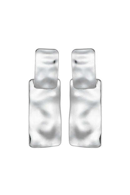 Silver Tone Hammered Rectangular Earrings