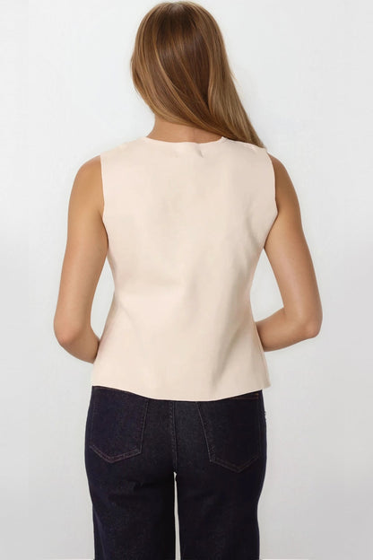 Stone Asymmetric Fine Knit Waistcoat