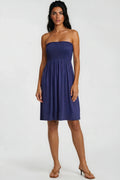 Navy Shirred Bandeau Mini Dress