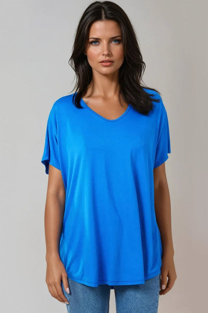 Royal Blue Oversized V Neck T Shirt