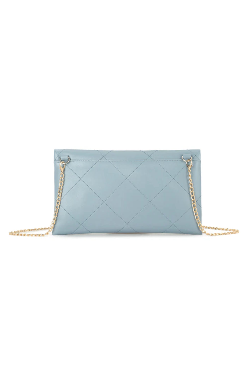 Blue Faux Leather Clutch Bag with Chain Strap