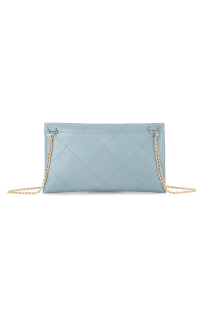 Grey Blue Faux Leather Clutch Bag with Chain Strap