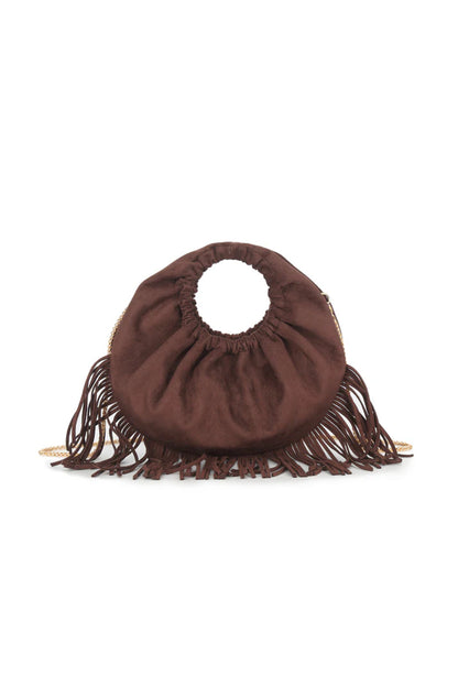 Brown Faux Suede Fringe Handbag