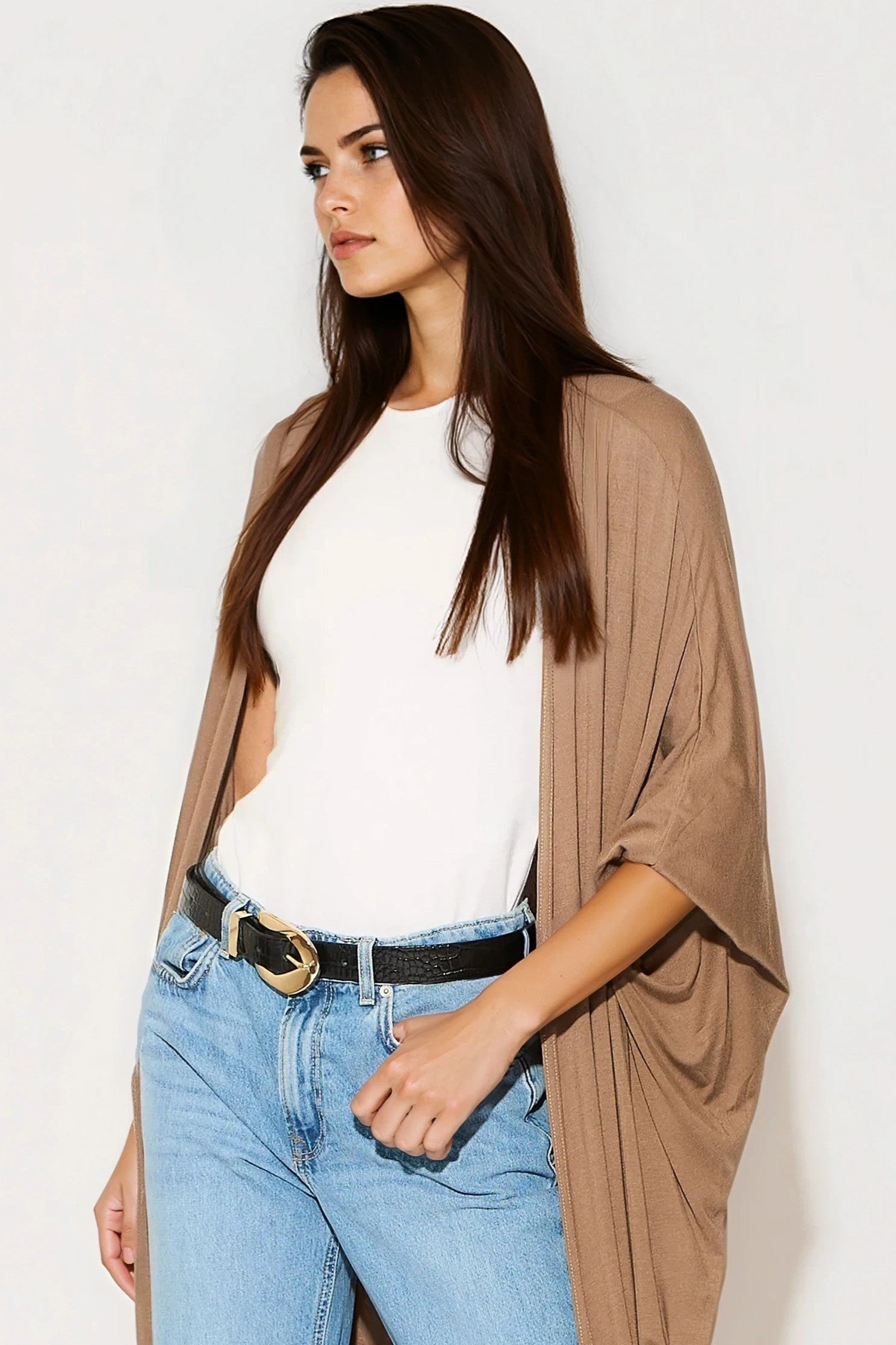 Mocha Batwing Sleeve Kimono Cardigan