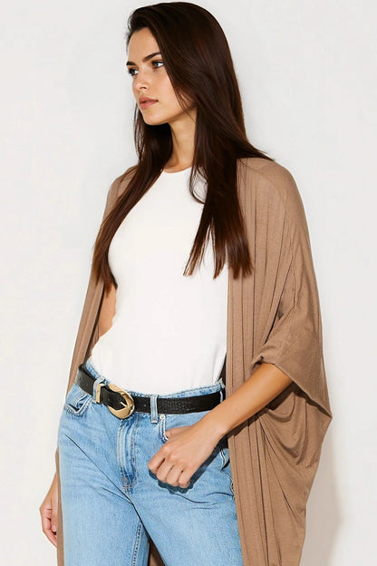 Mocha Batwing Sleeve Kimono Cardigan