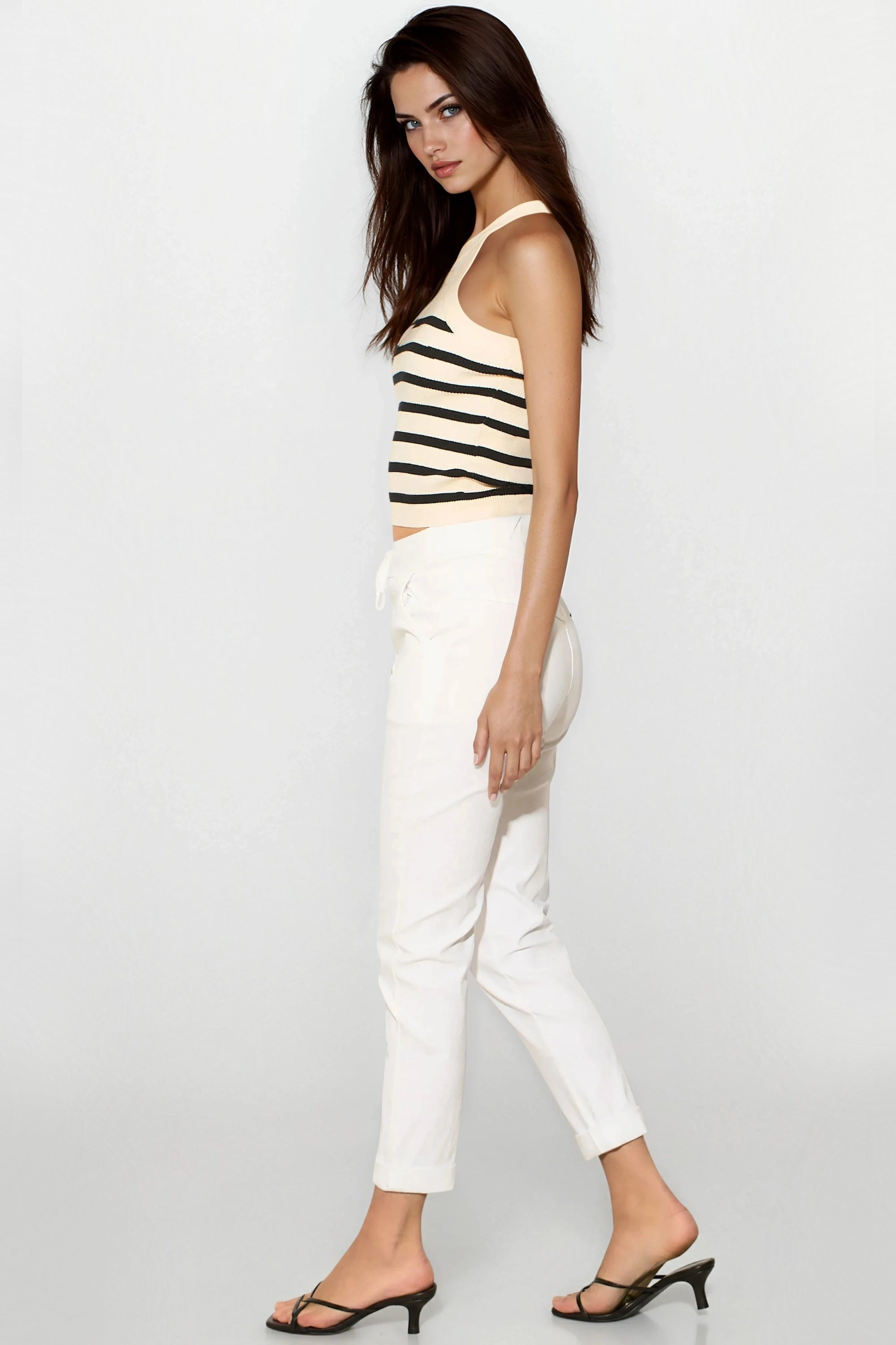 White Stretch Drawstring Trousers