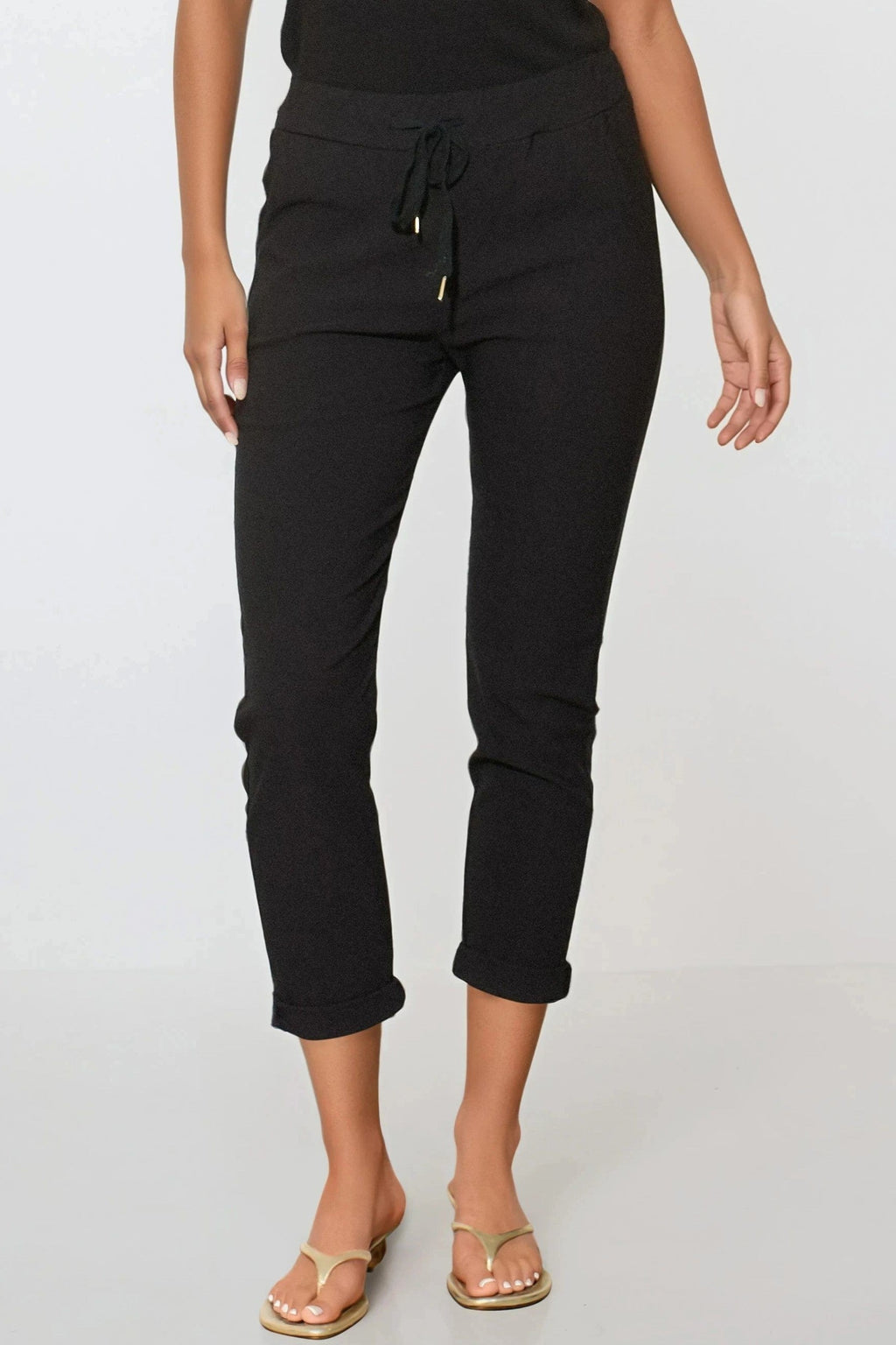 Black Stretch Drawstring Trousers