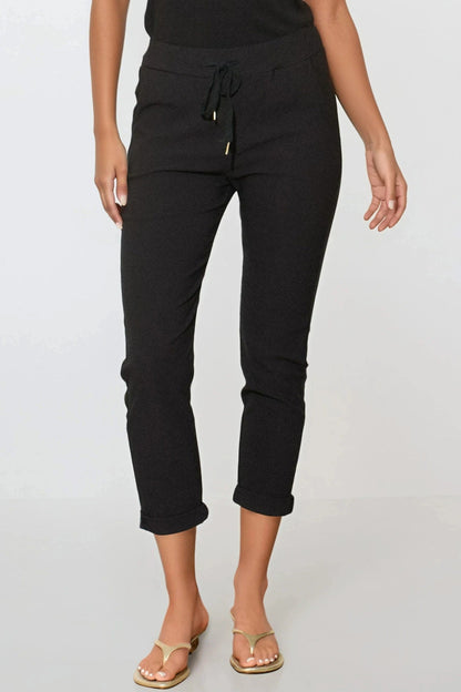 Black Stretch Drawstring Trousers