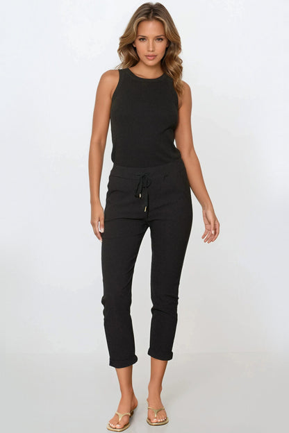 Black Stretch Drawstring Trousers
