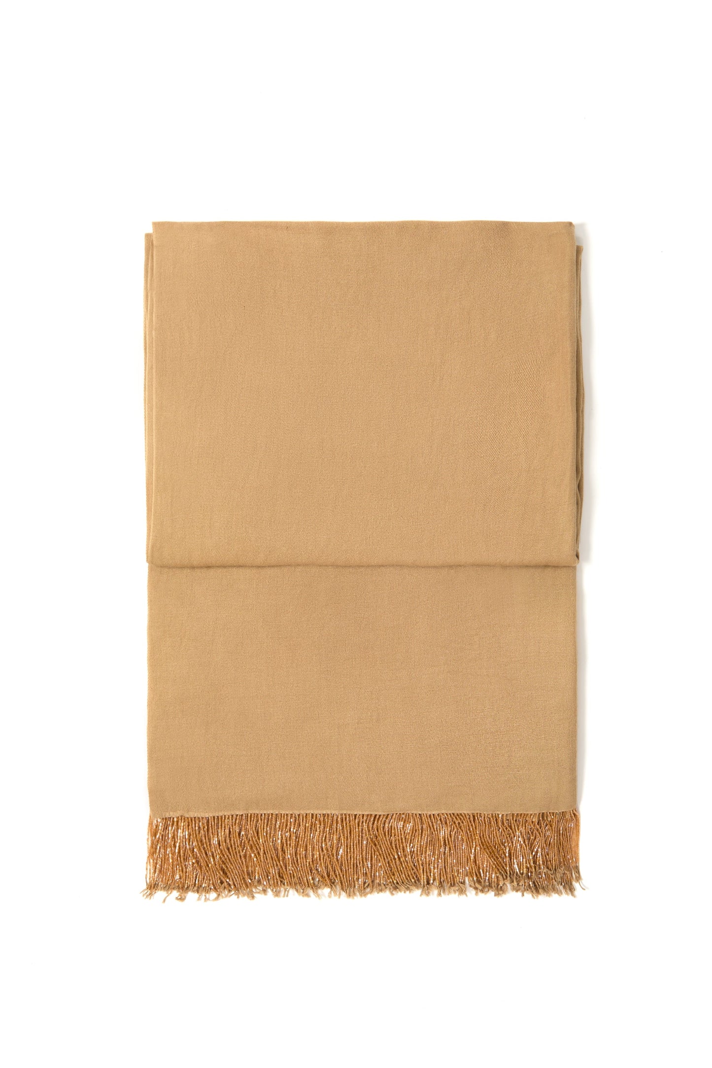 Beige Pashmina Shawl with Beaded Tassels