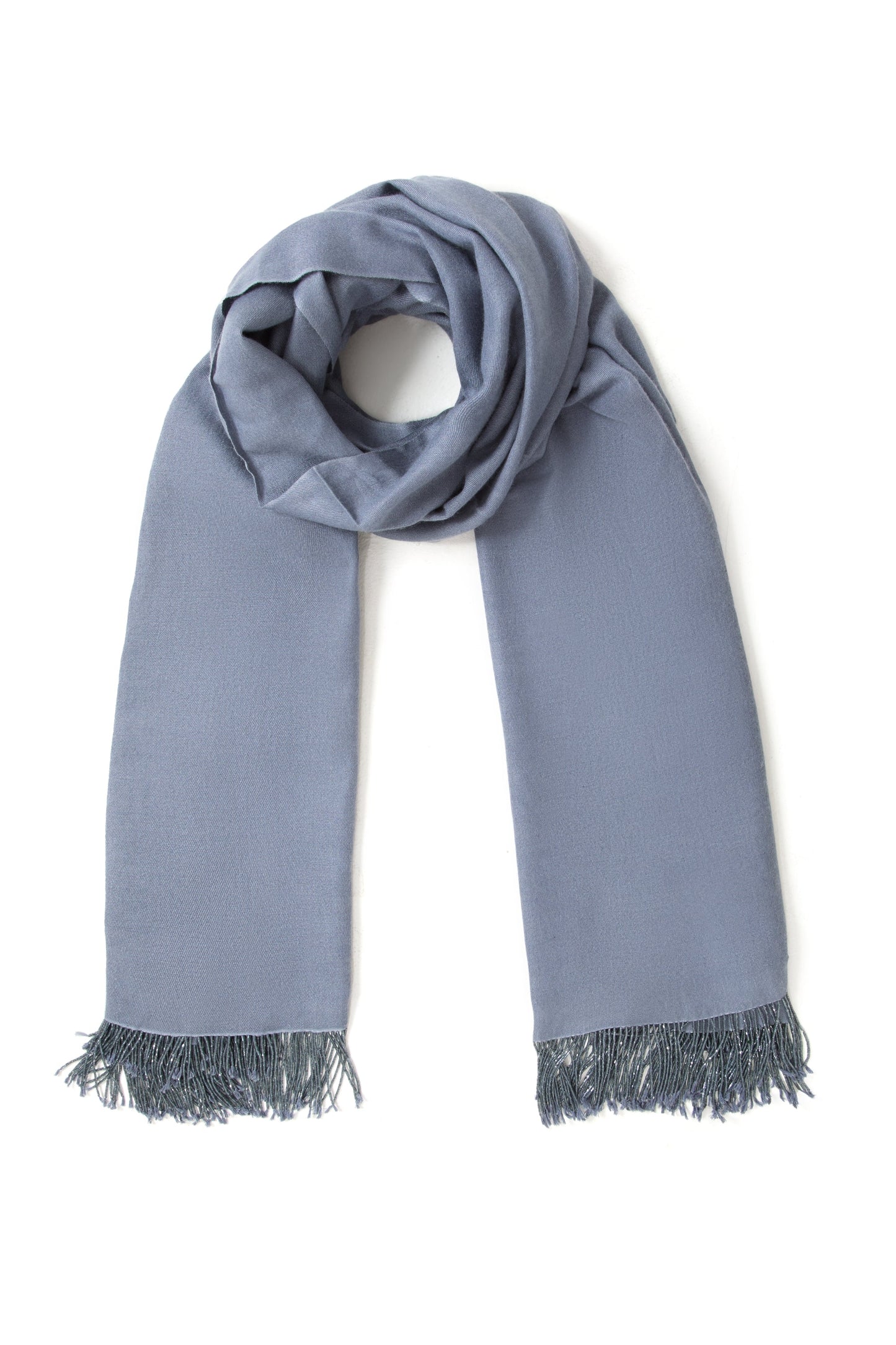 Grey Pashmina Shawl with Beaded Tassels