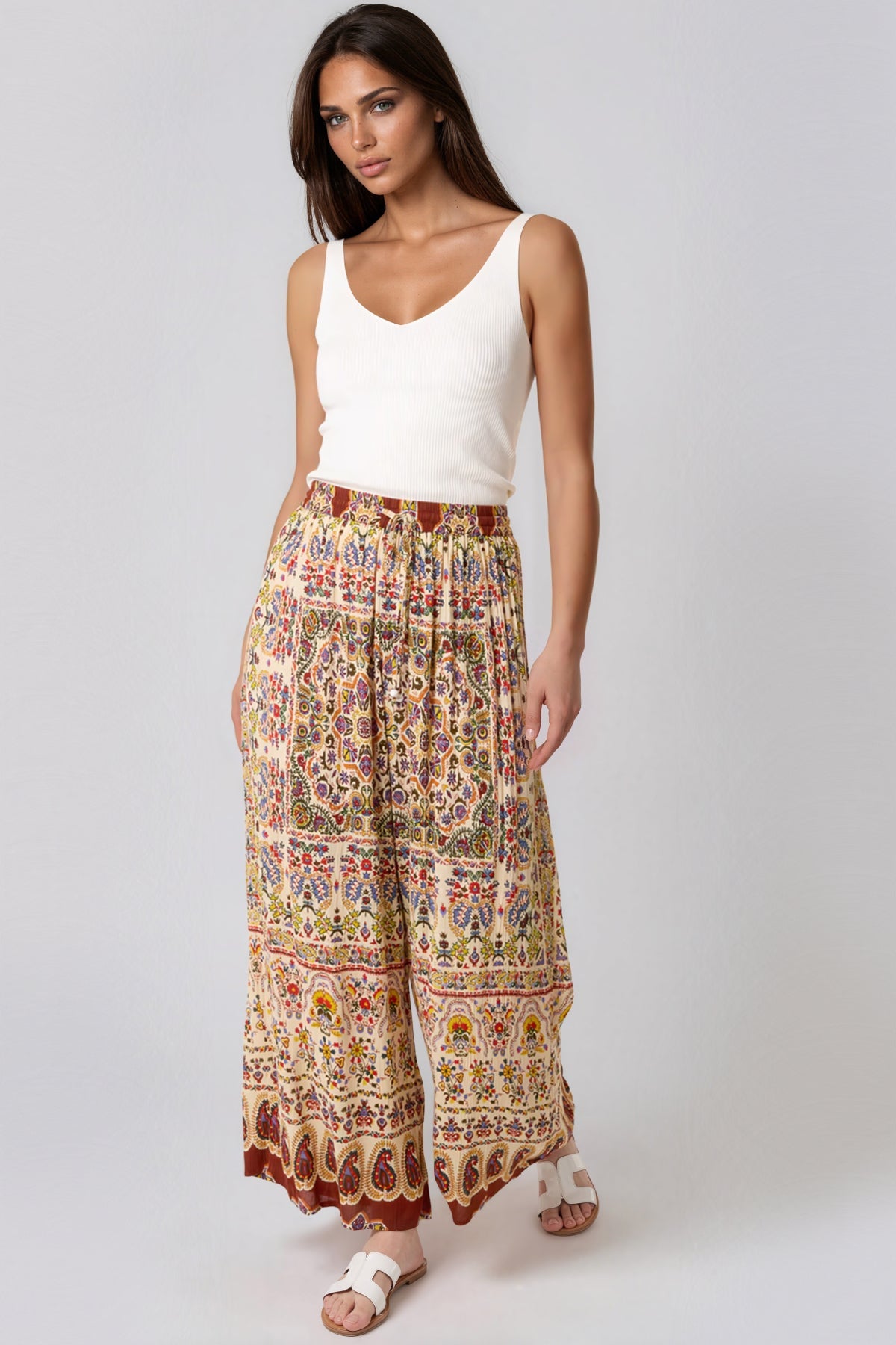 Paisley Print Wide Leg Trousers