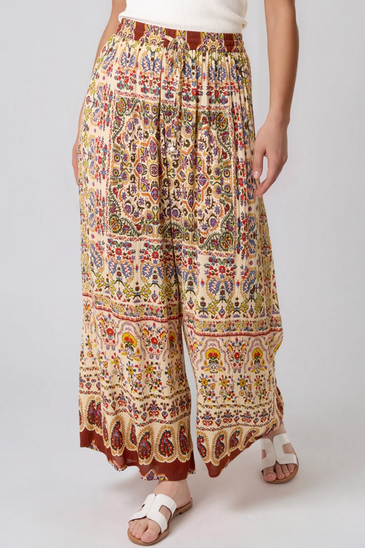 Paisley Print Wide Leg Trousers