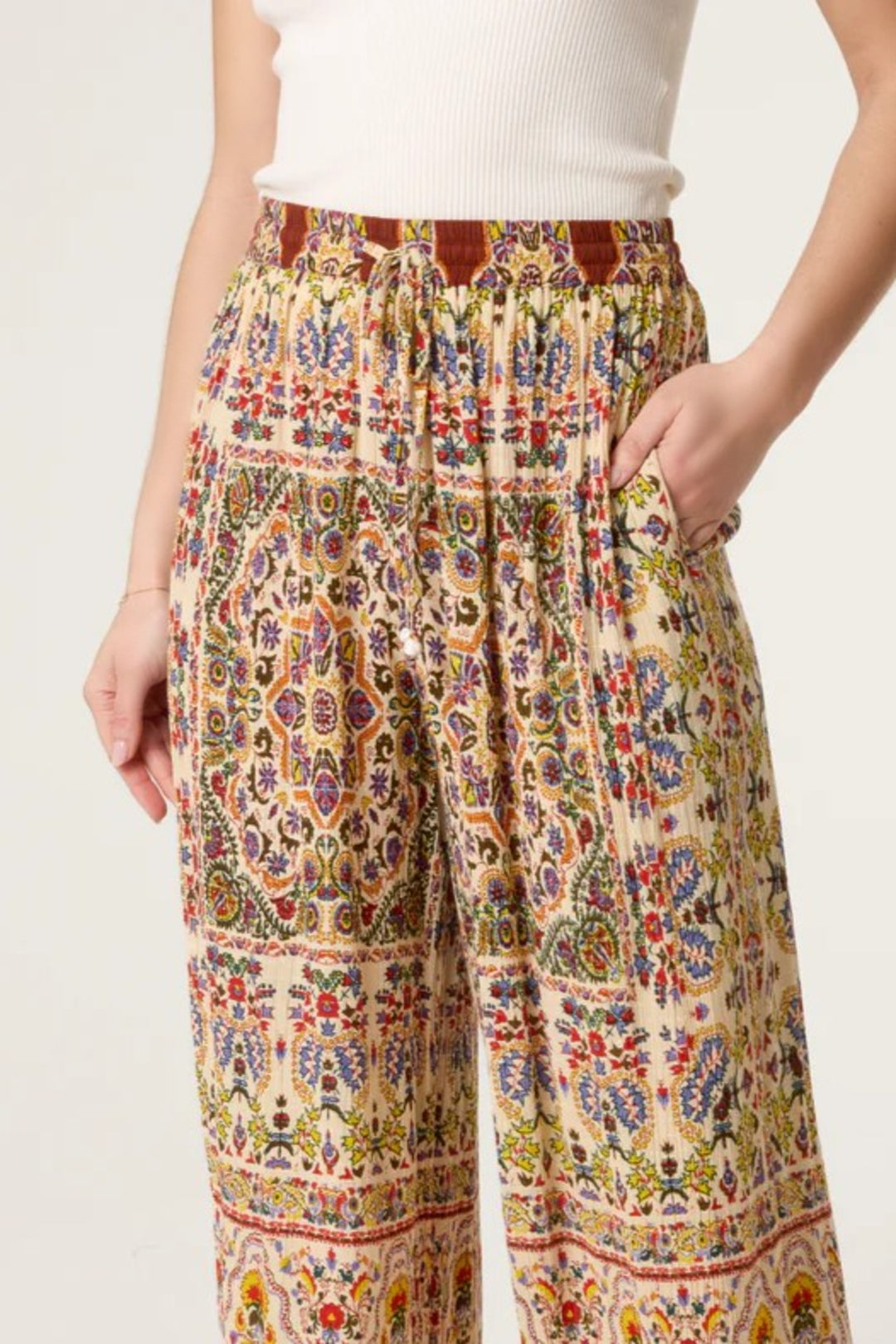 Paisley Print Wide Leg Trousers