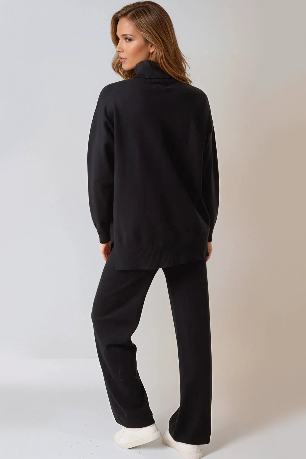 Black Knitted Roll Neck Jumper & Trouser Set