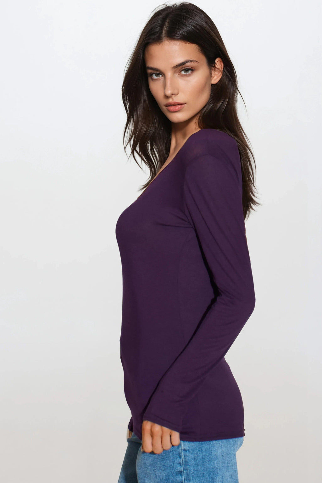 Purple Round Neck Long Sleeve Top