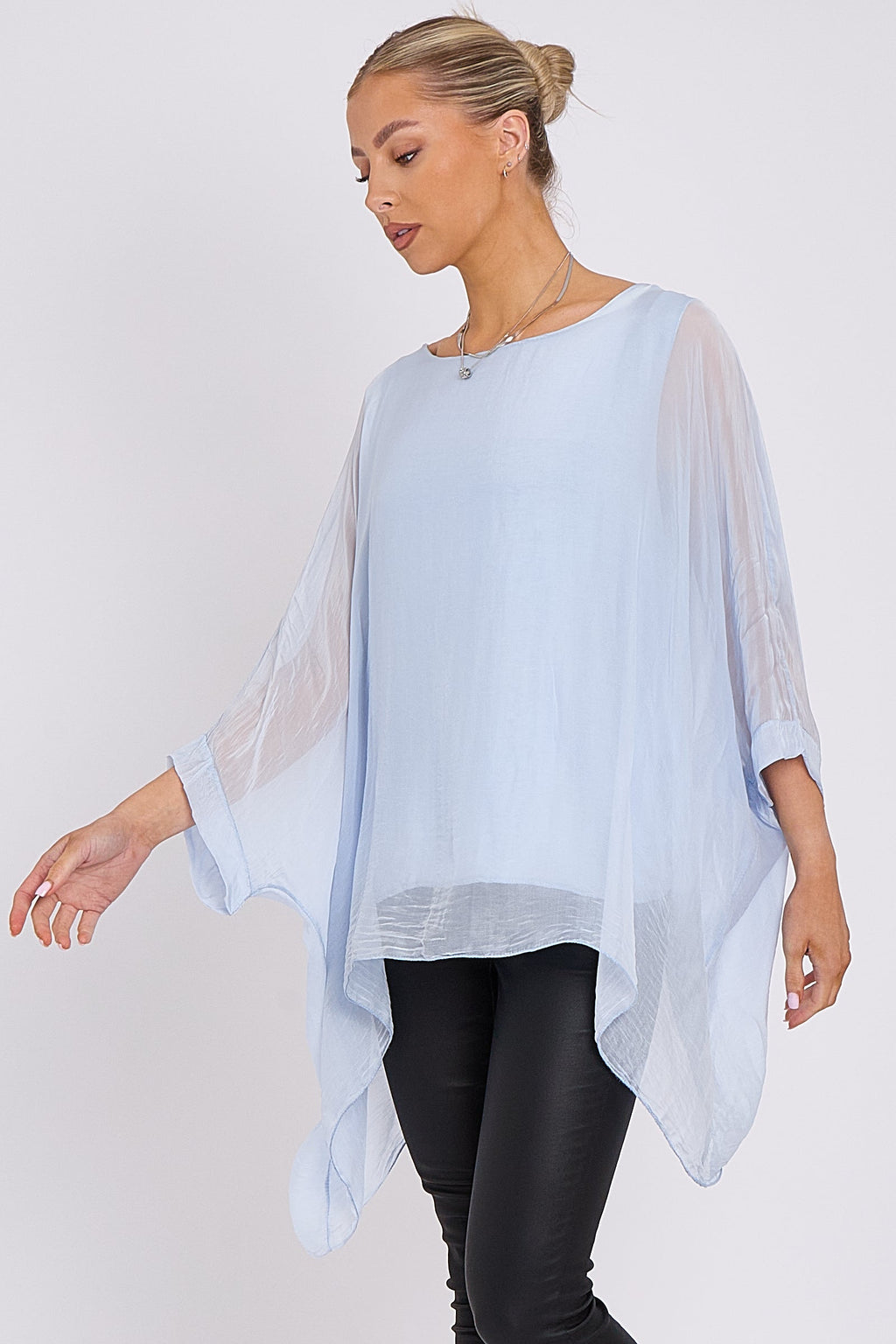 Light Blue Silk Batwing Sleeve Top – Batwing Sleeve Occasion Top