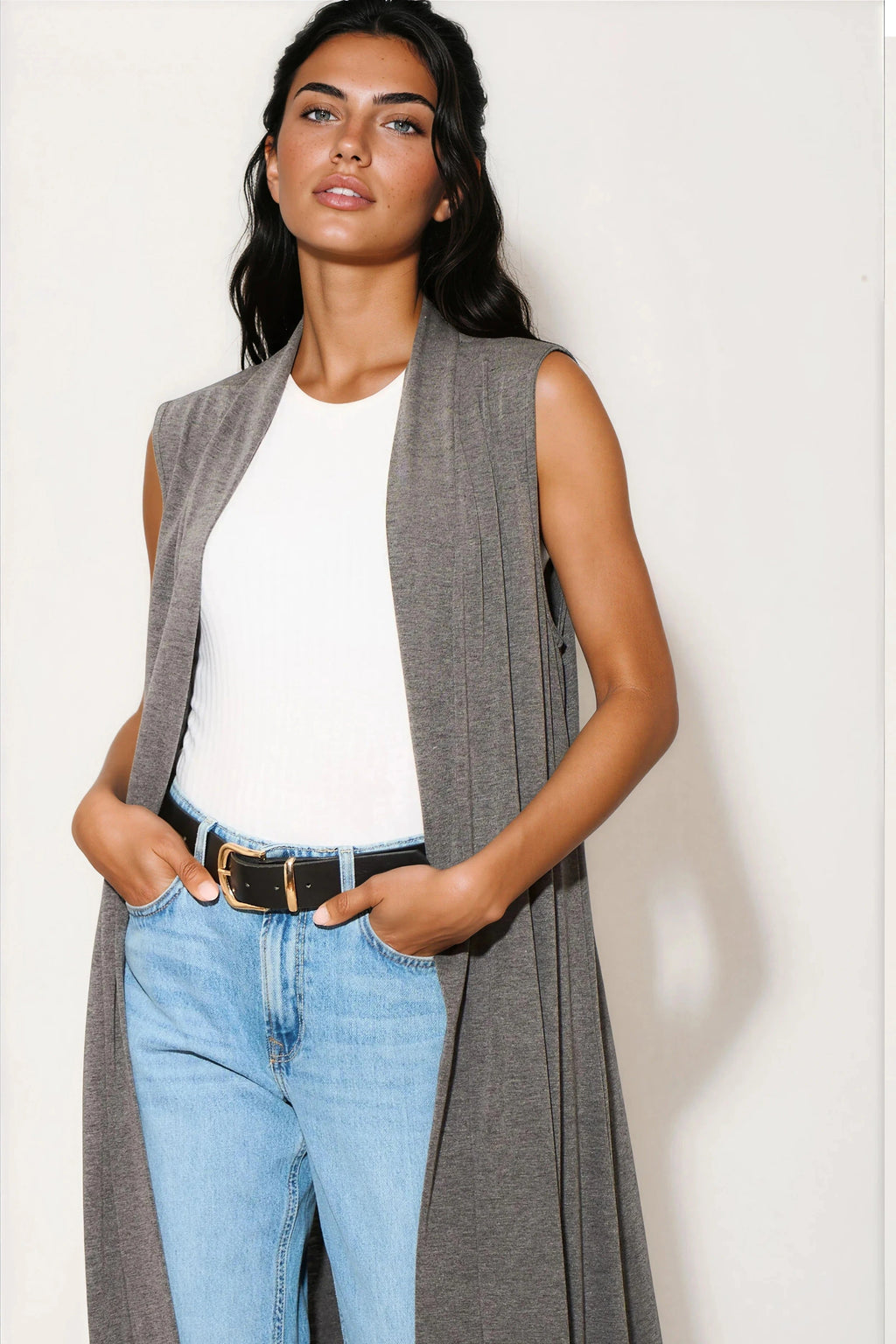 Charcoal Sleeveless Longline Maxi Cardigan