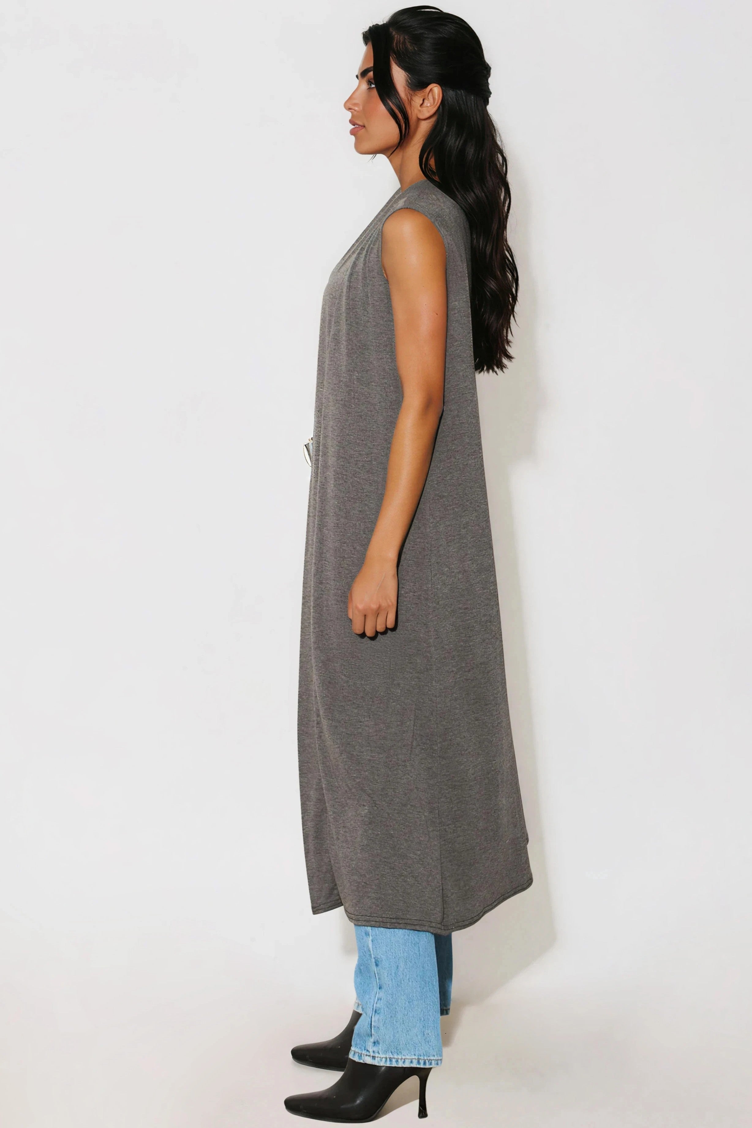 Charcoal Sleeveless Longline Maxi Cardigan