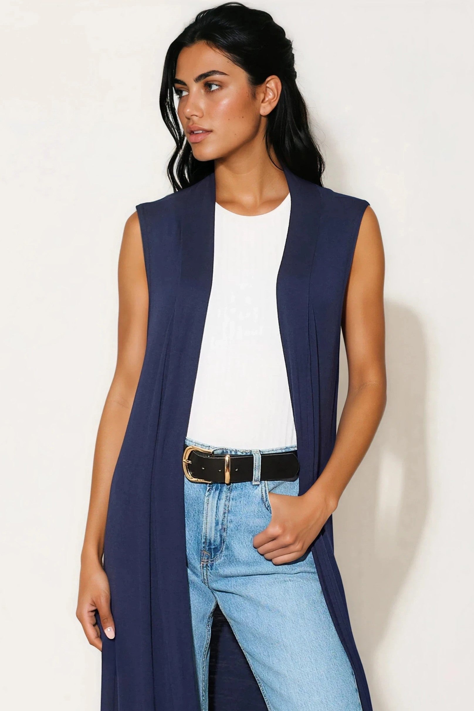 Navy Sleeveless Longline Maxi Cardigan