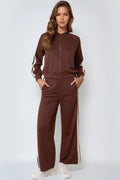 Brown Stripe Bomber Jacket & Jogger Set