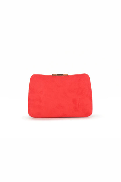 Red Suedette Clutch Bag with Detachable Chain