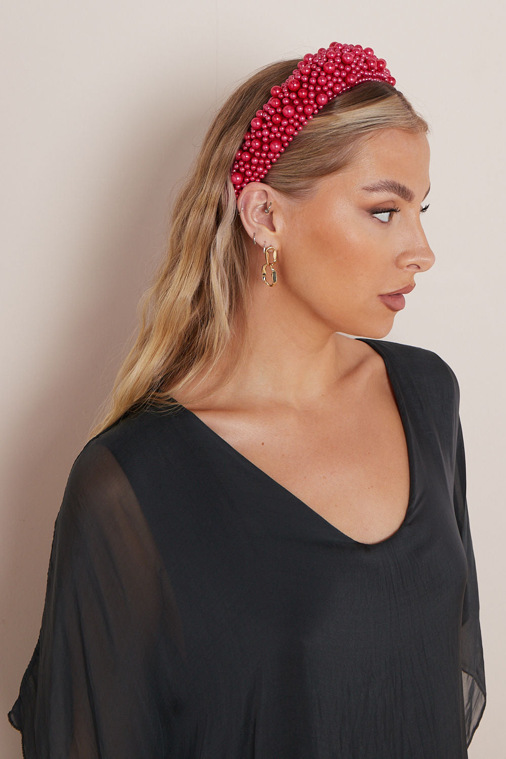Red Statement Pearl Headband