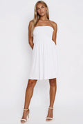 White Shirred Bandeau Mini Dress
