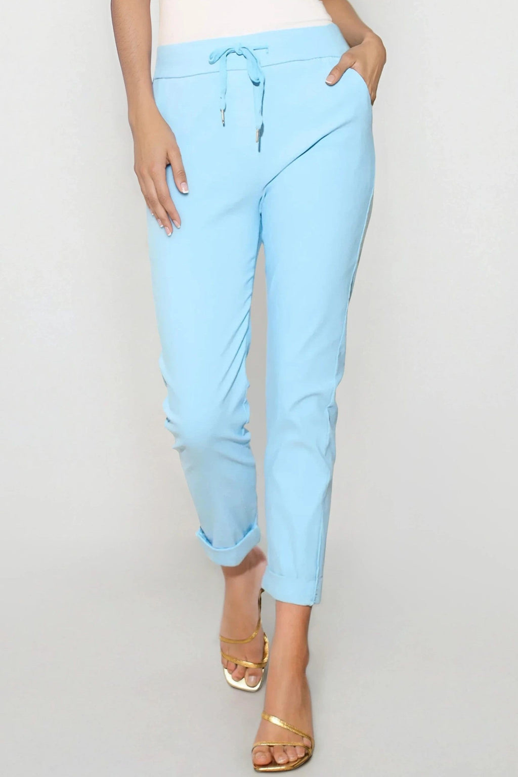Light Blue Stretch Drawstring Trousers