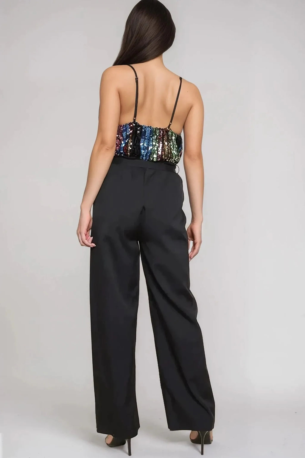 Black Combined Sequin Jumpsuit