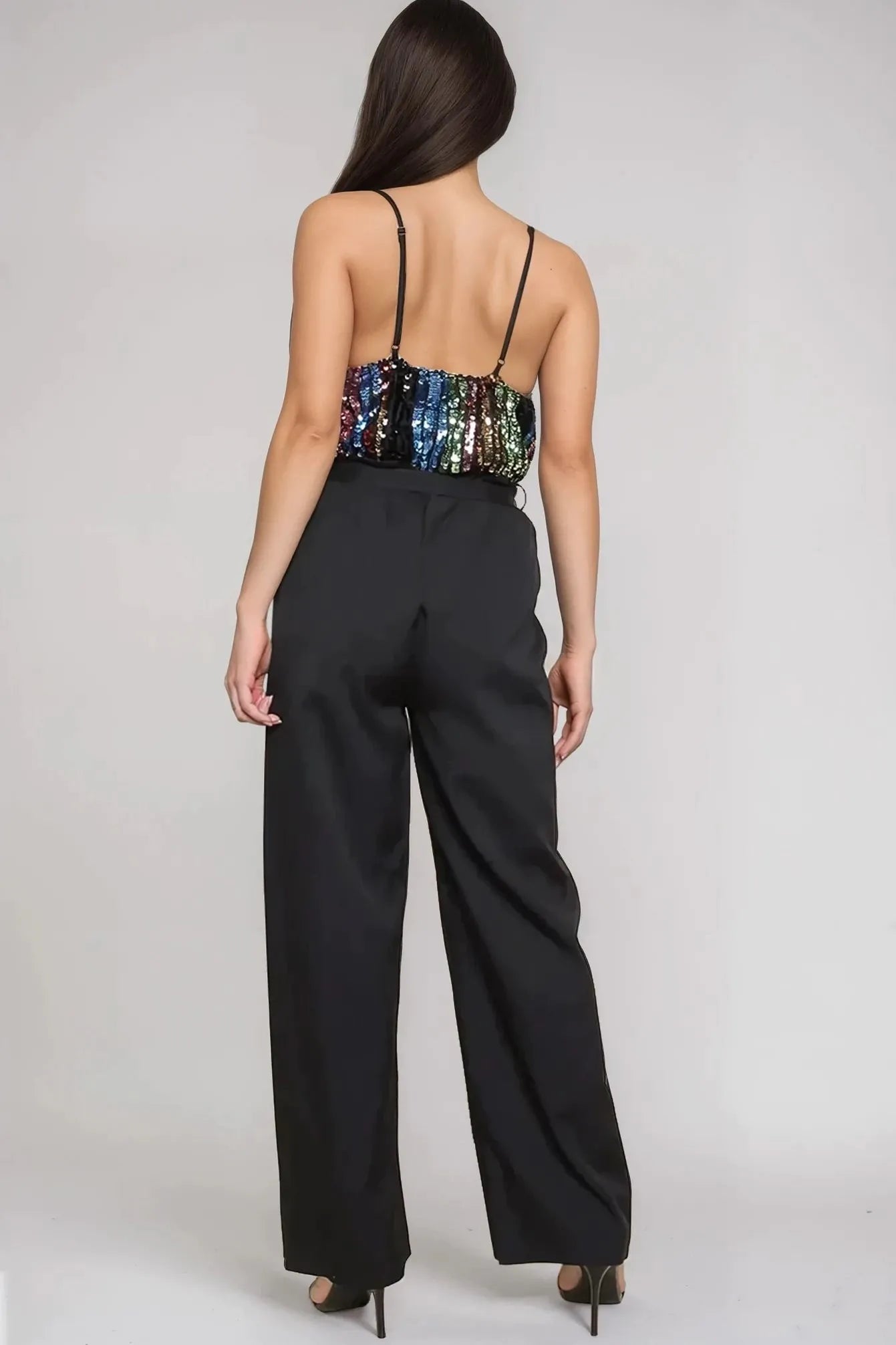 Black Combined Sequin Jumpsuit