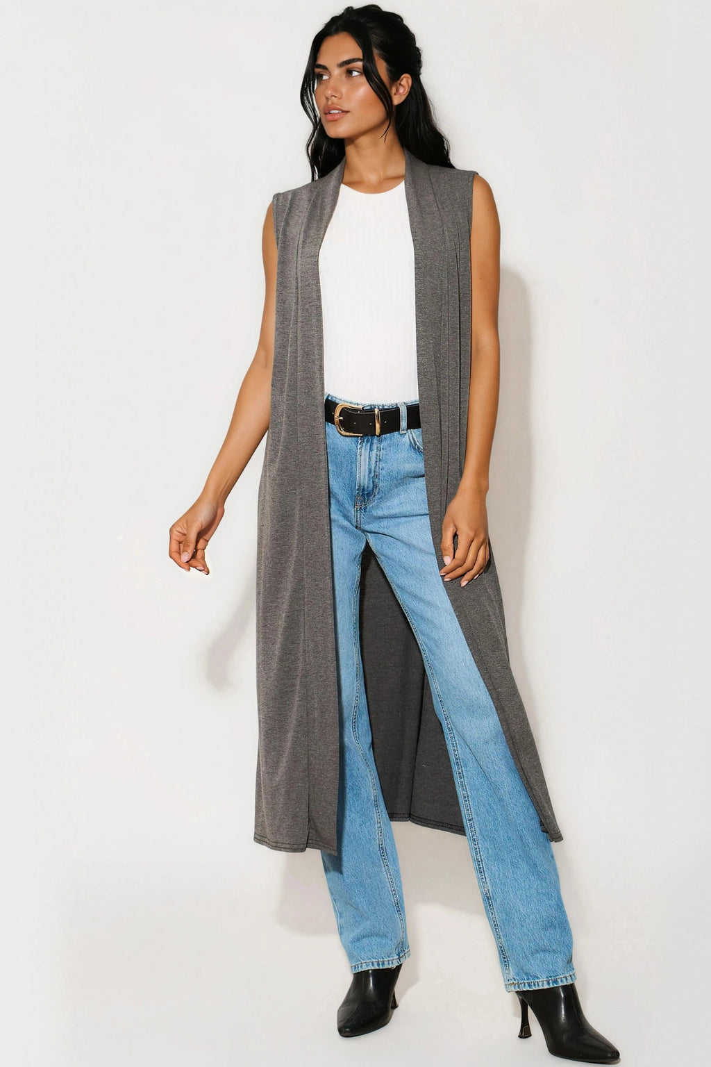Charcoal Sleeveless Longline Maxi Cardigan