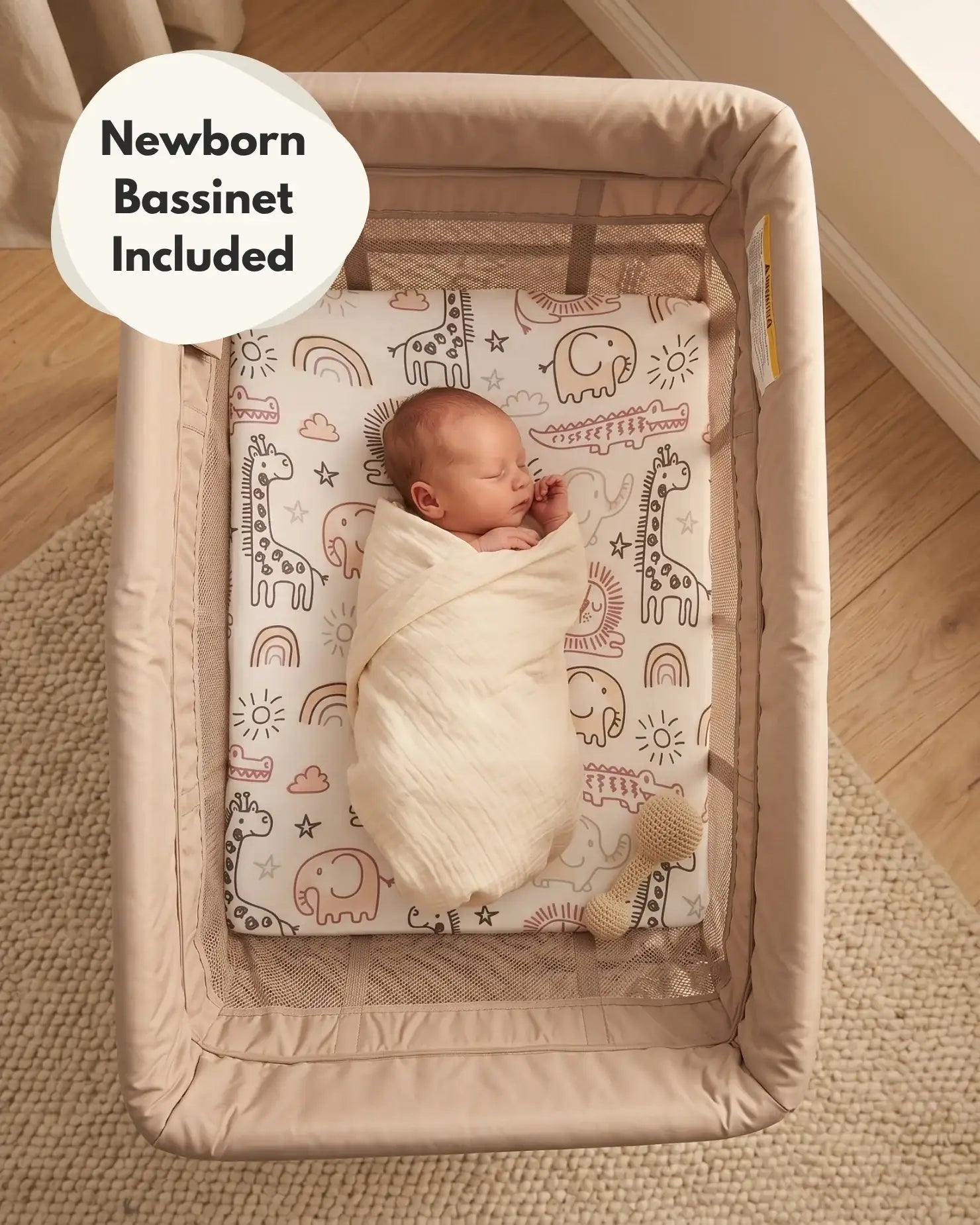 Airpod 3 Travel Cot Includes Newborn Bassinet Insert - Beige