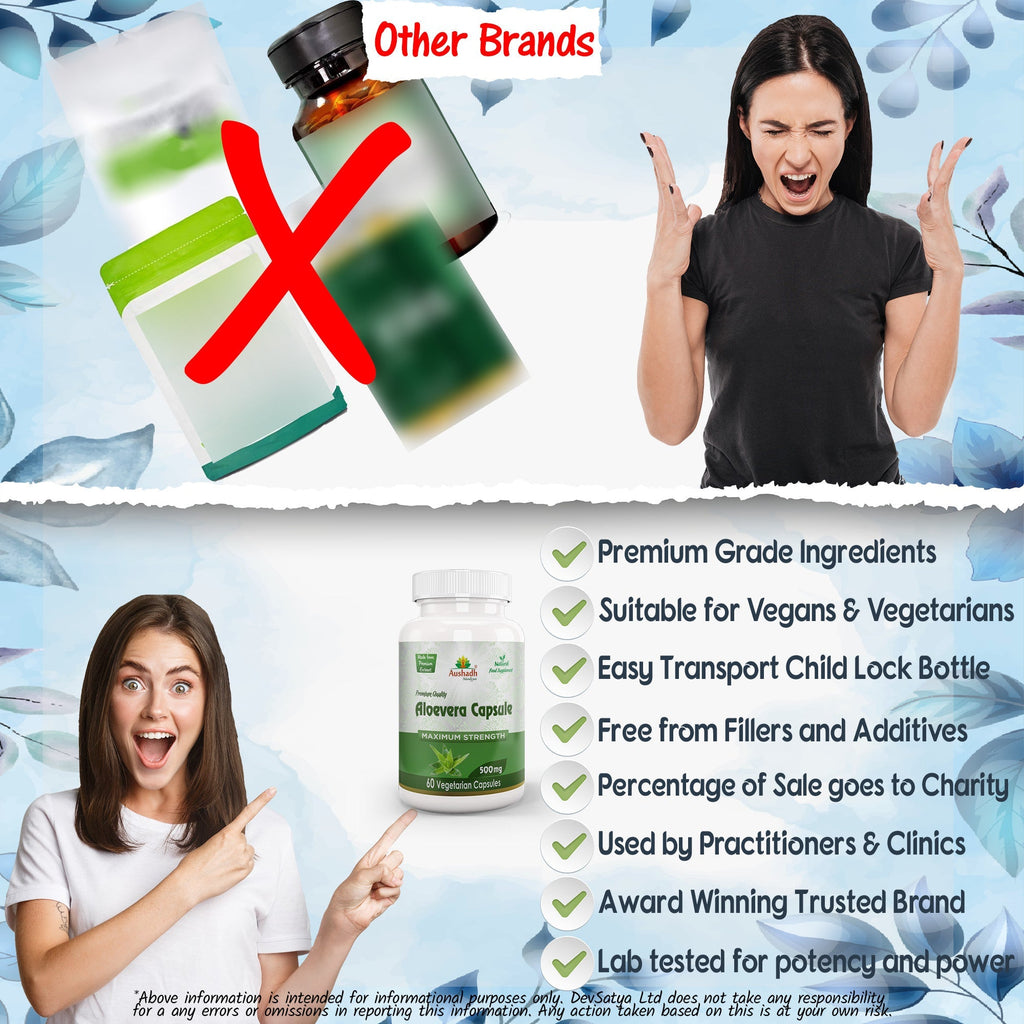 Aushadh Aloe vera Capsules (Ghritkumari, Kumari) Digestive Comfort & Skin Support - Vegan, Gluten Free, Non-GMO, 60 Capsules