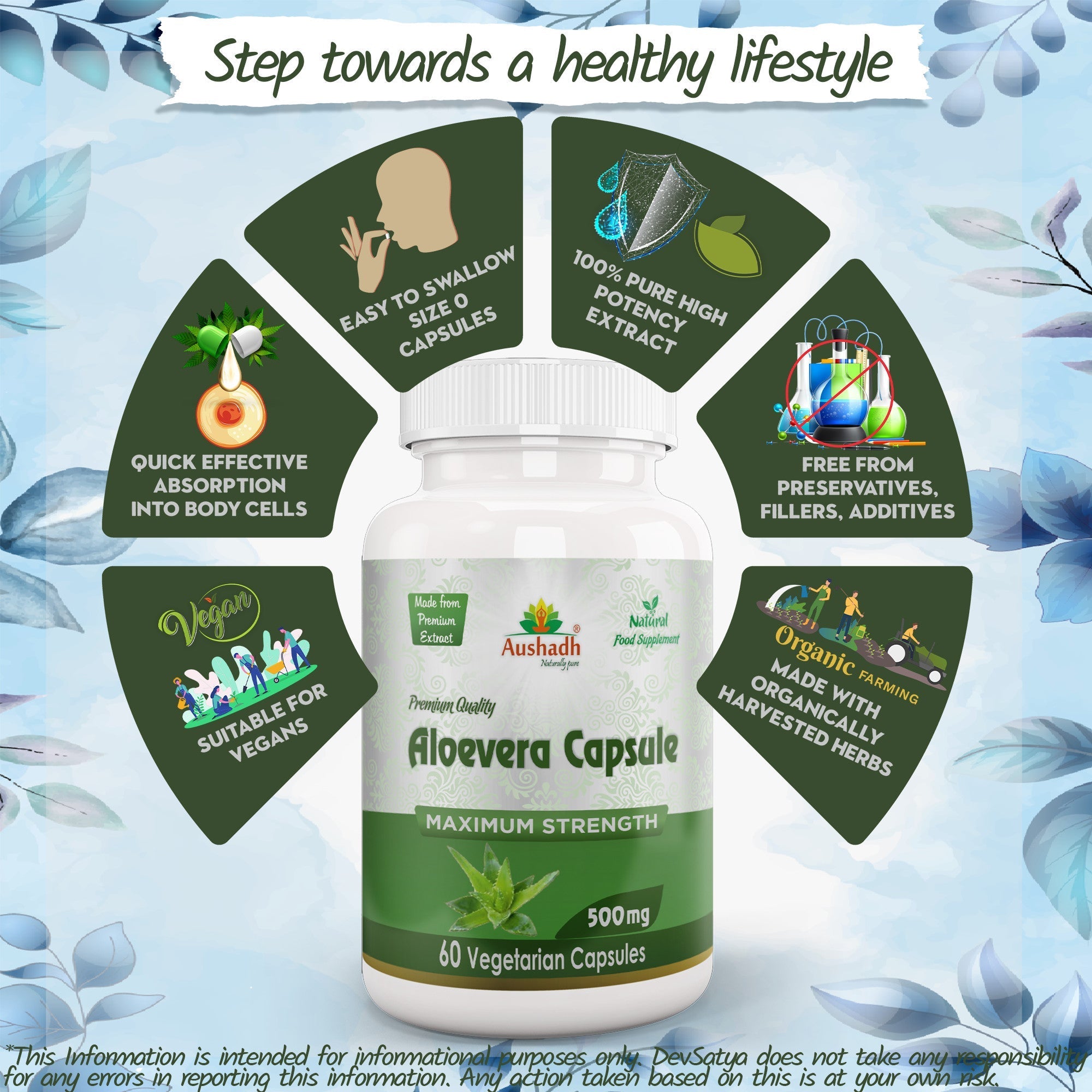 Aushadh Aloe vera Capsules (Ghritkumari, Kumari) Digestive Comfort & Skin Support - Vegan, Gluten Free, Non-GMO, 60 Capsules