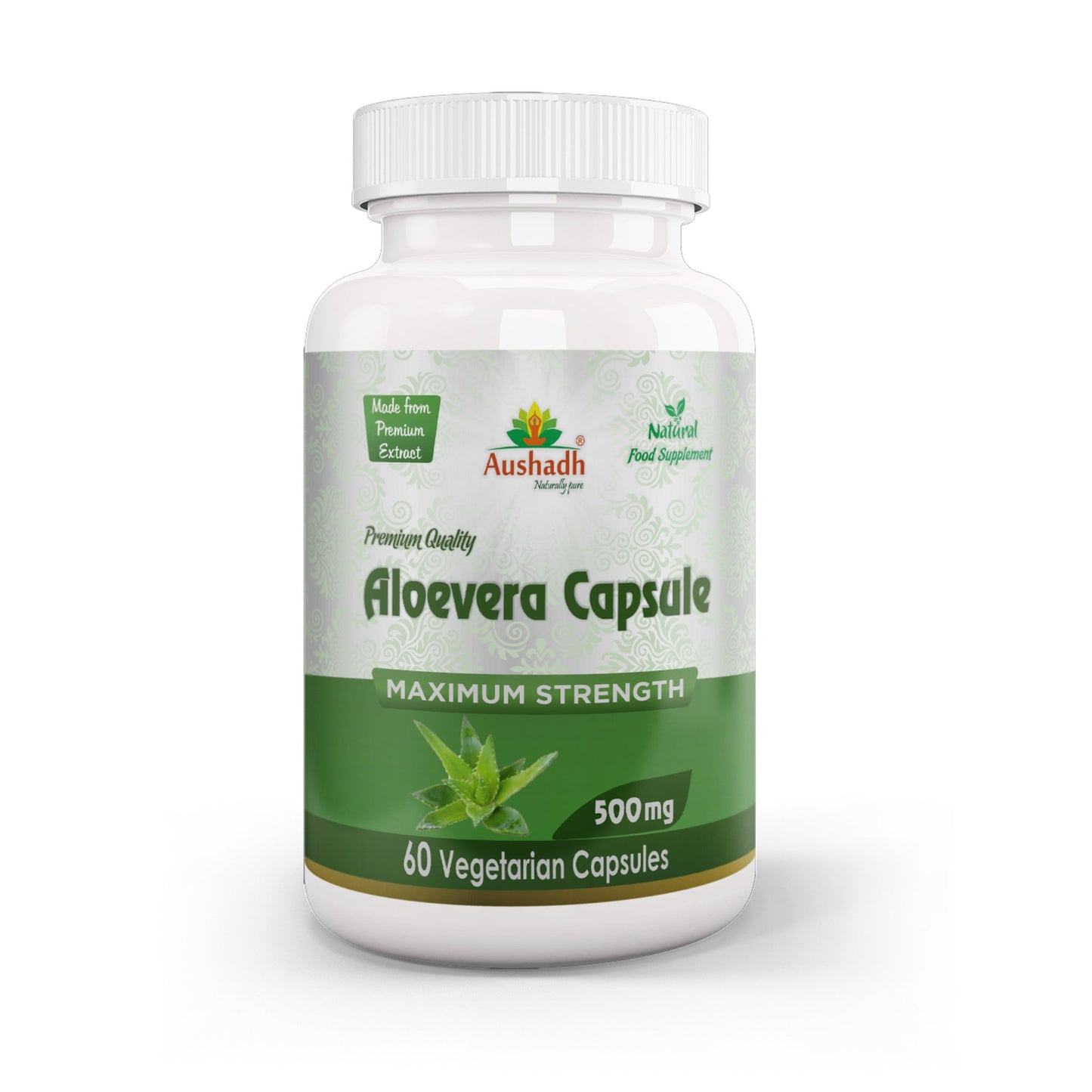 Aushadh Aloe vera Capsules (Ghritkumari, Kumari) Digestive Comfort & Skin Support - Vegan, Gluten Free, Non-GMO, 60 Capsules