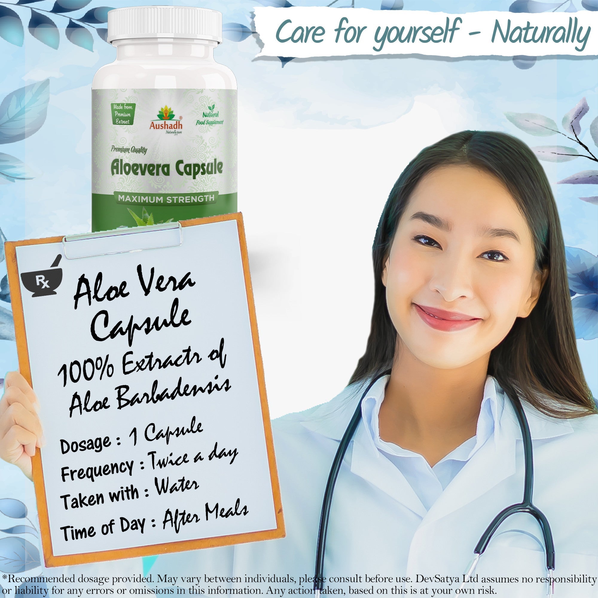 Aushadh Aloe vera Capsules (Ghritkumari, Kumari) Digestive Comfort & Skin Support - Vegan, Gluten Free, Non-GMO, 60 Capsules